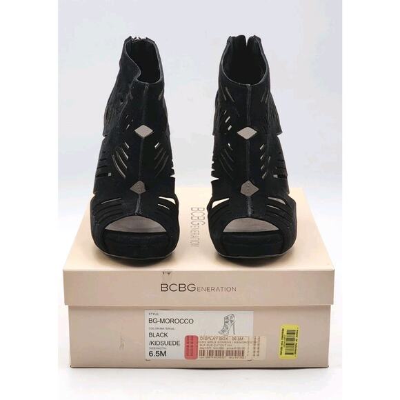 BCBGeneration Women's Morocco Black Suede High Heel Strap Shoes Size 6.5 In Box - Picture 2 of 16